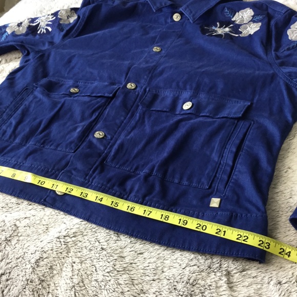 Lularoe Royal Blue Floral Embroidered Cotton Kenny Button Down Jacket woman 2X - Picture 15 of 16